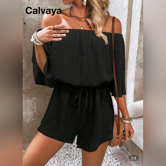 SHEIN Pants - Black Off-Shoulder Romper
